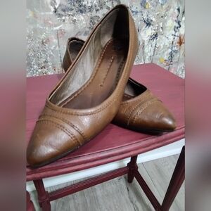 Frye Brown Leather Pointed-Toe Flats